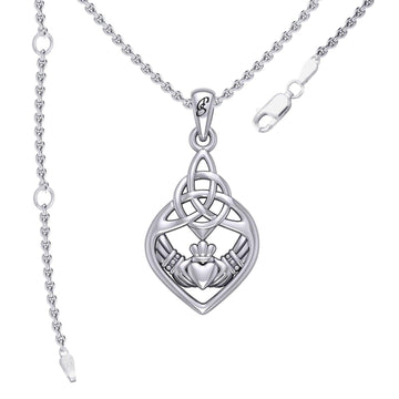 Celtic Claddagh Triquetra Heart Sterling Silver Pendant - Symbol of Eternal Love by Peter Stone Jewelry TPD6205 - Jewelry